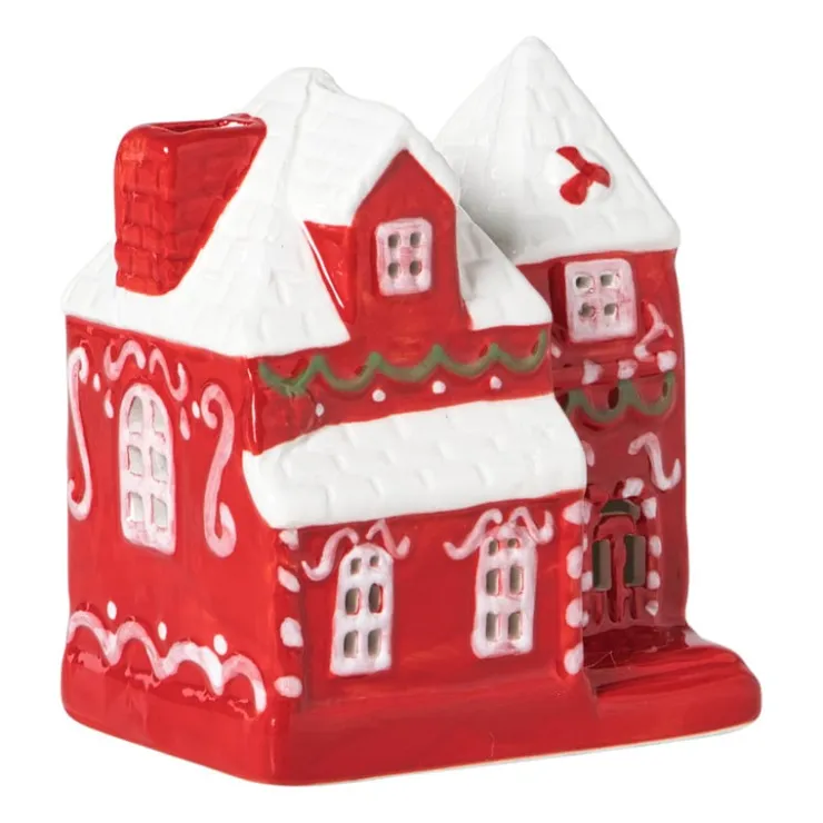 Xenos Kersthuisje LED - rood - 10.5x8.8x6.5 cm- Kerstfiguren|Kersthuisjes