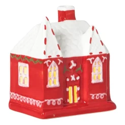 Xenos Kersthuisje LED groot - rood - 10x9x6.5 cm- Kerstfiguren|Kersthuisjes