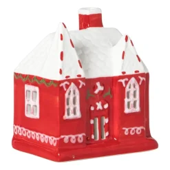 Xenos Kersthuisje LED groot - rood - 10x9x6.5 cm- Kerstfiguren|Kersthuisjes