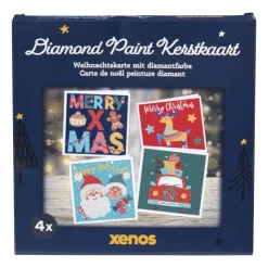 Xenos Kerstkaart diamond painting DIY - set van 4- Kerst Knutselen