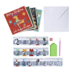Xenos Kerstkaart diamond painting DIY - set van 4- Kerst Knutselen