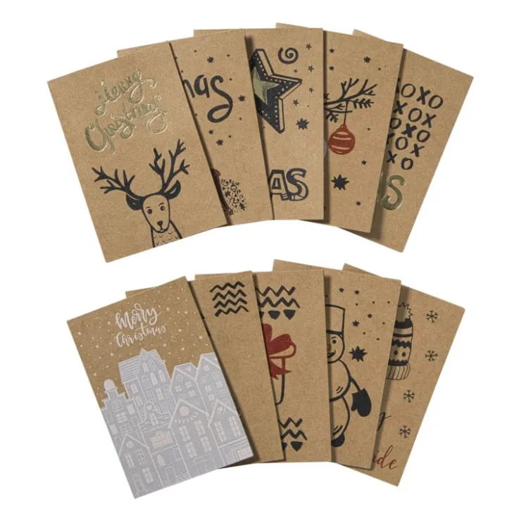 Xenos Kerstkaarten box kraft - set van 10- Kerst Knutselen