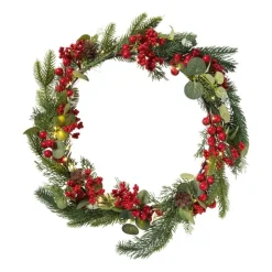 Xenos Kerstkrans met besjes - groen/rood - 30 cm- Kerstfiguren