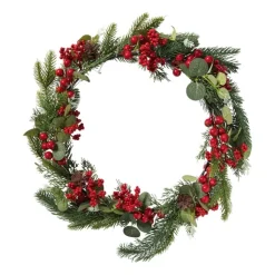 Xenos Kerstkrans met besjes - groen/rood - 30 cm- Kerstfiguren