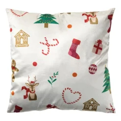 Xenos Kerstkussen skiën - beige/multikleur - 45x45 cm- Kussens