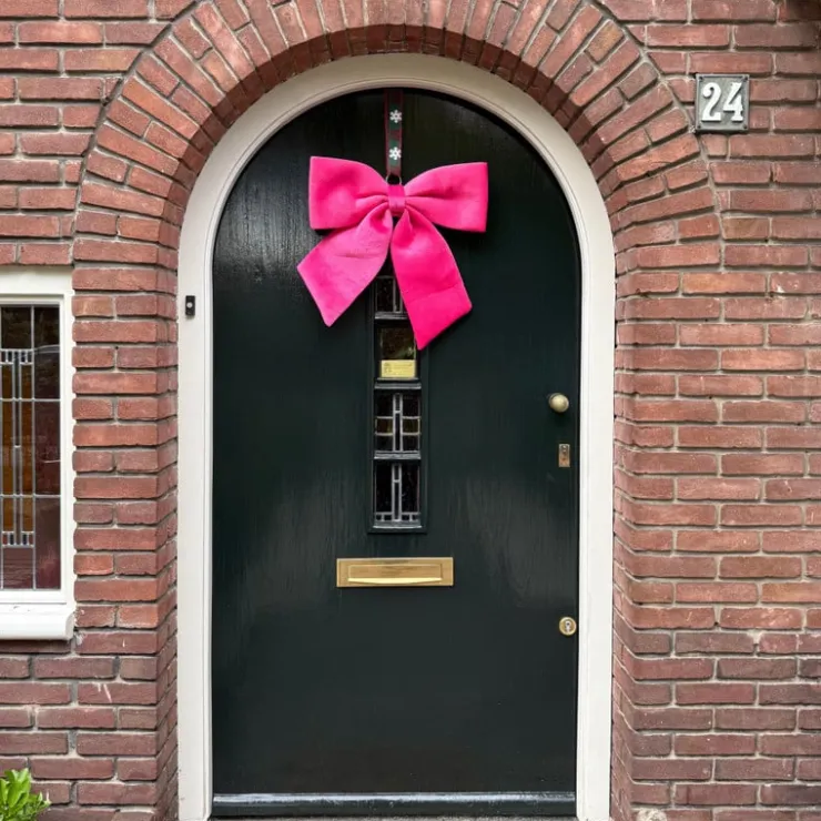 Xenos Kerststrik velvet groot - roze - 48x56 cm- Kersthangers