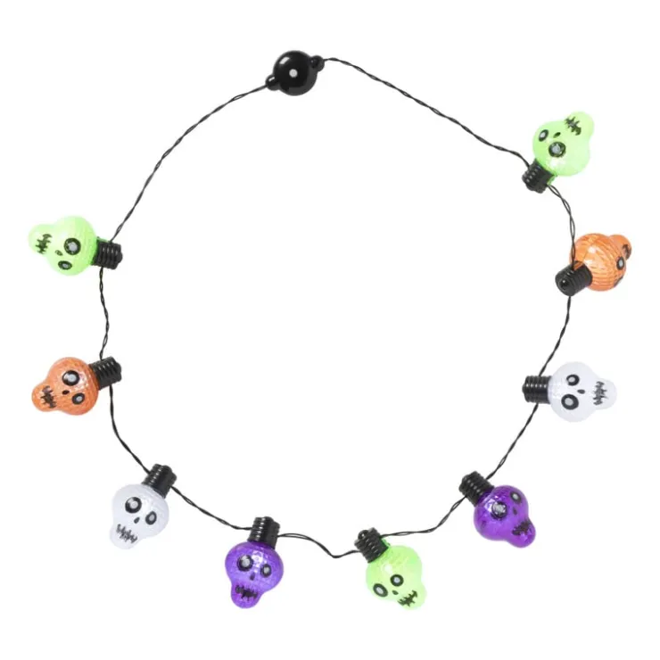 Xenos Ketting met lichtjes - skelet - ø44 cm- Verkleedaccessoires
