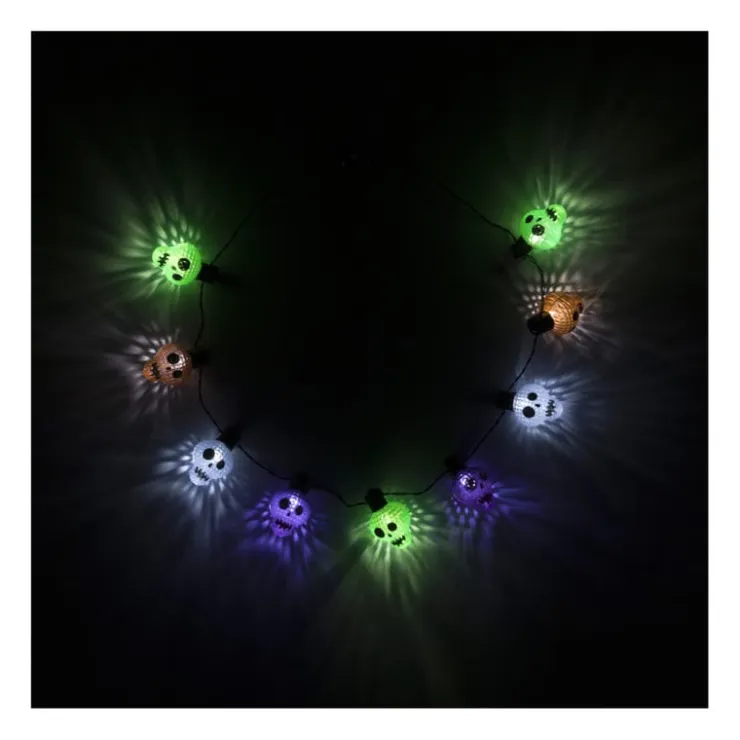 Xenos Ketting met lichtjes - skelet - ø44 cm- Verkleedaccessoires