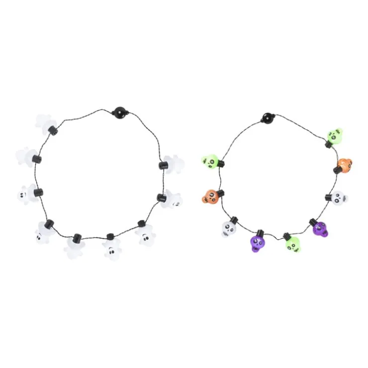 Xenos Ketting met lichtjes - skelet - ø44 cm- Verkleedaccessoires