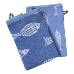 Xenos Keukendoek vissen - blauw/wit - 50x50 cm- Thee- En Keukendoeken