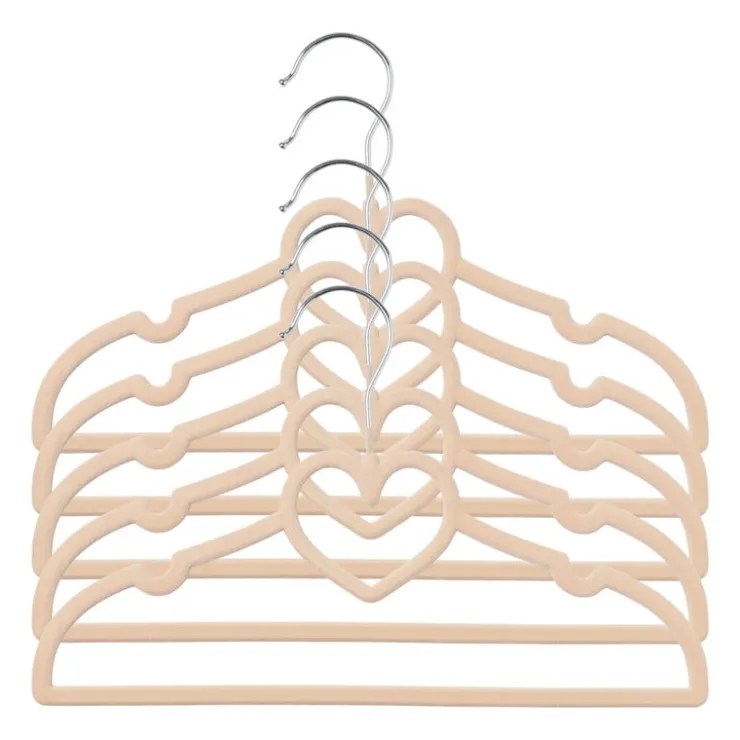 Xenos Kinder kledinghanger hart - vilt - beige - set van 5- Kledinghangers