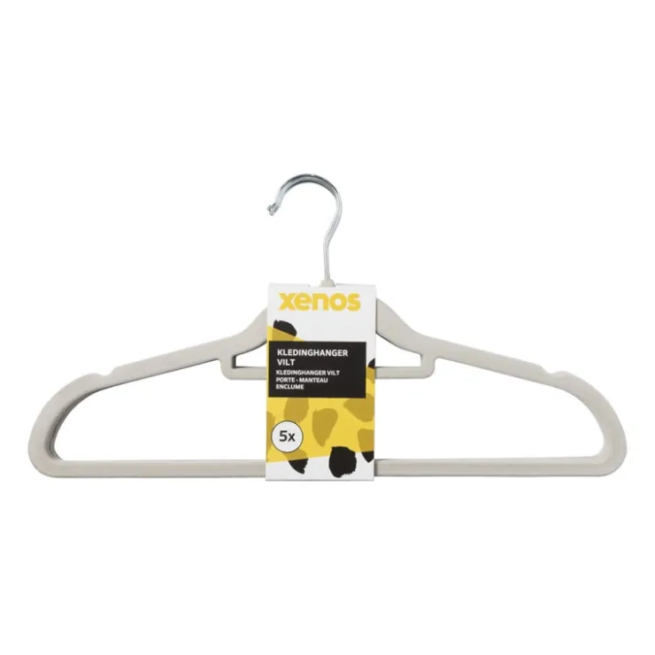 Xenos Kledinghanger vilt - grijs - set van 5- Kledinghangers