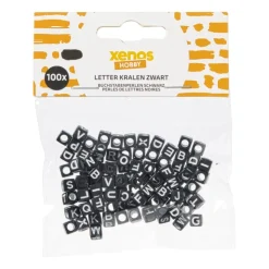 Xenos Kralen met letters - zwart - set van 100- Knutselspullen
