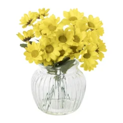 Xenos Kunstbloemen madeliefjes in glazen pot - geel - ø11.5x20 cm- Kunstbloemen