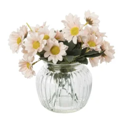 Xenos Kunstbloemen madeliefjes in glazen pot - roze - ø11.5x20 cm- Kunstbloemen