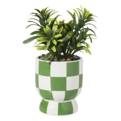 Xenos Kunstplantje geblokt - groen - ø8x17 cm- Kunstplanten