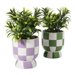 Xenos Kunstplantje geblokt - lila - ø8x17 cm- Kunstplanten