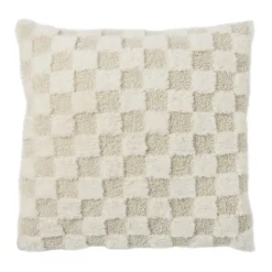 Xenos Kussen geblokt teddy - beige - 45x45 cm- Kussens