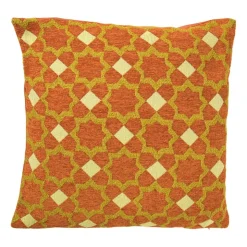 Xenos Kussen jacquard bloemen - oranje - 45x45 cm- Kussens