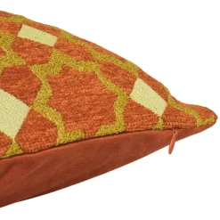 Xenos Kussen jacquard bloemen - oranje - 45x45 cm- Kussens