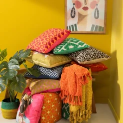 Xenos Kussen jacquard ruit - groen - 45x45 cm- Kussens