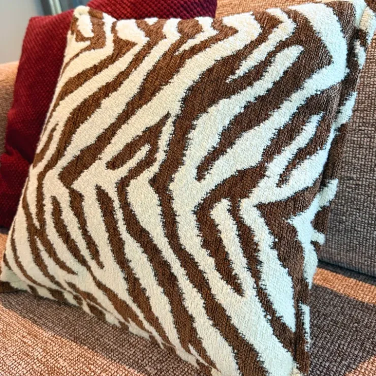 Xenos Kussen jacquard zebra - bruin/wit - 45x45 cm- Kussens