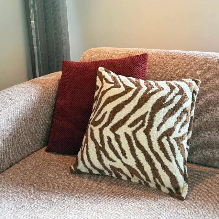 Xenos Kussen jacquard zebra - bruin/wit - 45x45 cm- Kussens