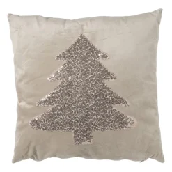Xenos Kussen kertsboom pailet - taupe - 45x45 cm- Kussens