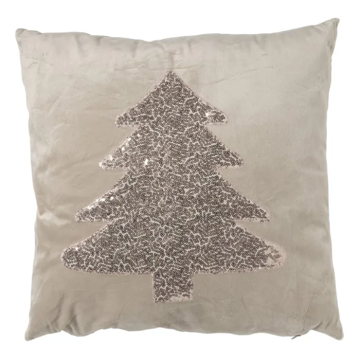 Xenos Kussen kertsboom pailet - taupe - 45x45 cm- Kussens