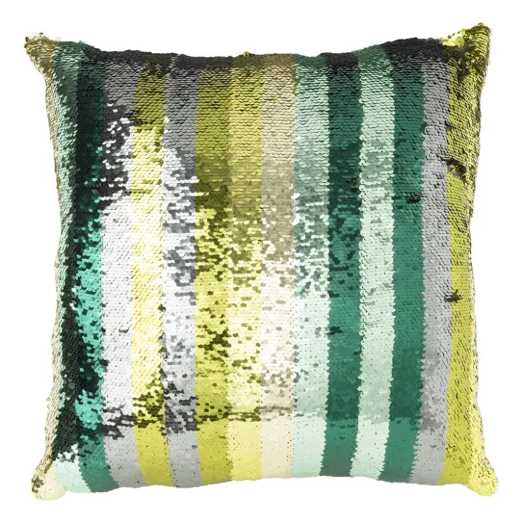 Xenos Kussen pailletten - groen - 45x45 cm- Kussens