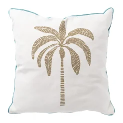 Xenos Kussen palmboom - blauw/wit/goud - 45x45 cm- Kussens