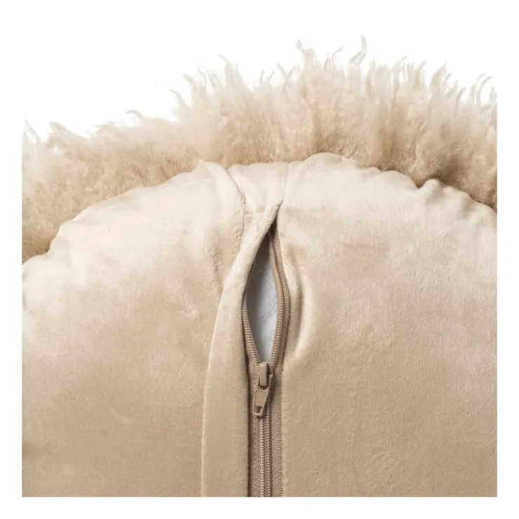 Xenos Kussen rond bontlook - beige - ø40 cm- Kussens