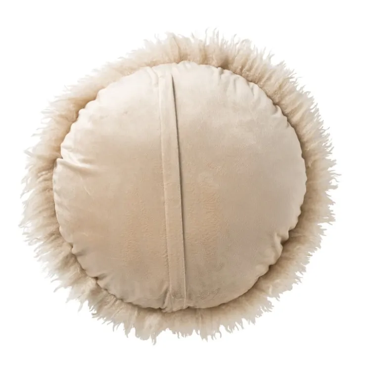 Xenos Kussen rond bontlook - beige - ø40 cm- Kussens