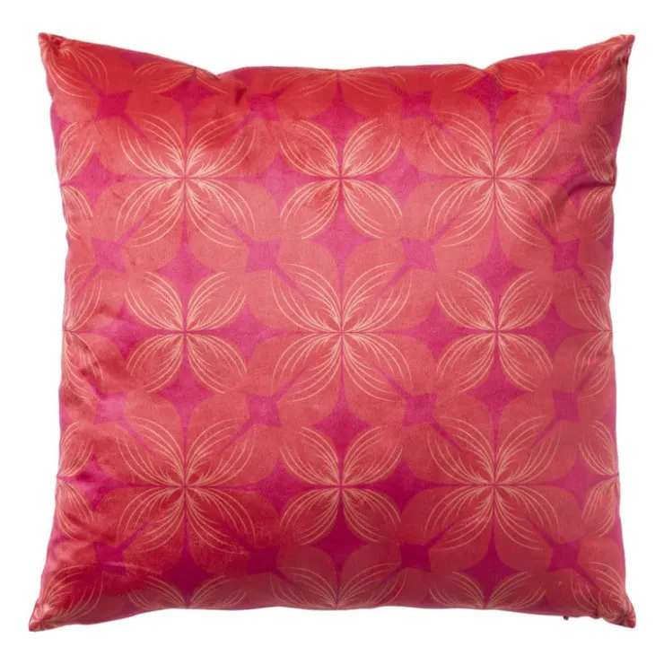 Xenos Kussen velvet bloem - rood/roze - 45x45 cm- Kussens