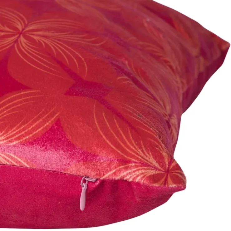 Xenos Kussen velvet bloem - rood/roze - 45x45 cm- Kussens