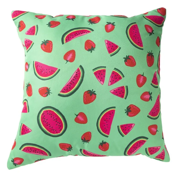 Xenos Kussen watermeloen & aardbei - groen/roze - 45x45 cm- Kussens
