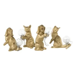 Xenos Lampje kat hoog - goudkleurig - 11x10x4.5 cm- Tafellampen