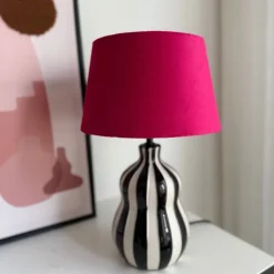Xenos Lampvoet streepjes - zwart/wit - ø13.7x20 cm- Lampenvoeten