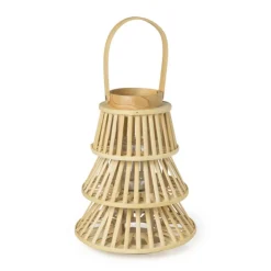 Xenos Lantaarn kerstboom - bamboe - ø25x31 cm- Kerstverlichting
