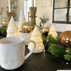 Xenos LED boom - wit - ø9.2x17.2 cm- Kerstverlichting|Kleine Kerstbomen