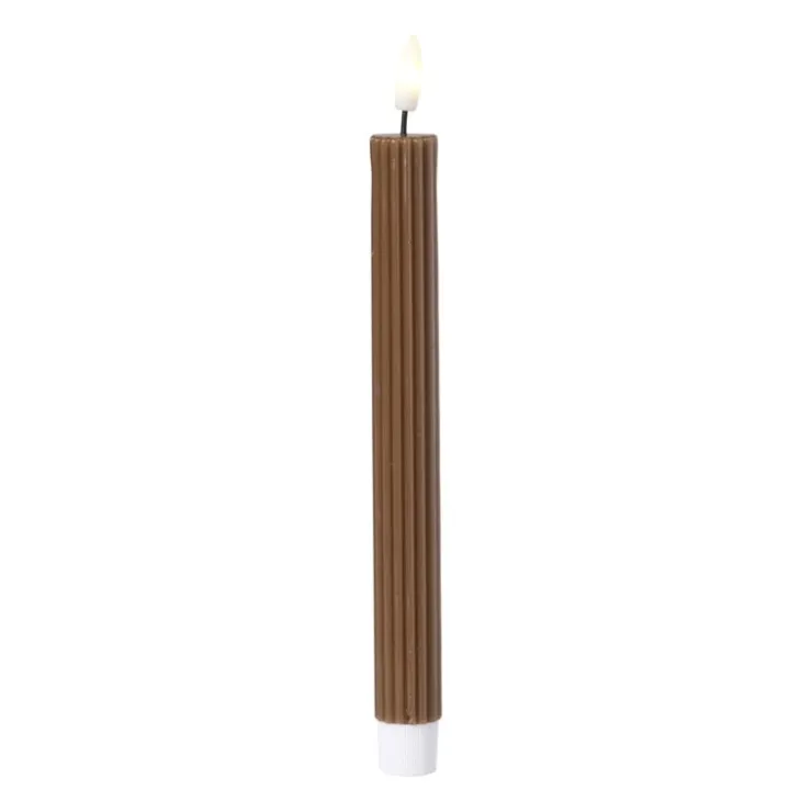 Xenos LED dinerkaars rib - bruin - ø2.2x24.5 cm- Led Kaarsen