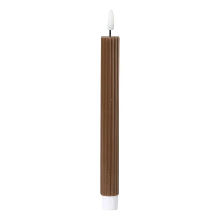 Xenos LED dinerkaars rib - bruin - ø2.2x24.5 cm- Led Kaarsen