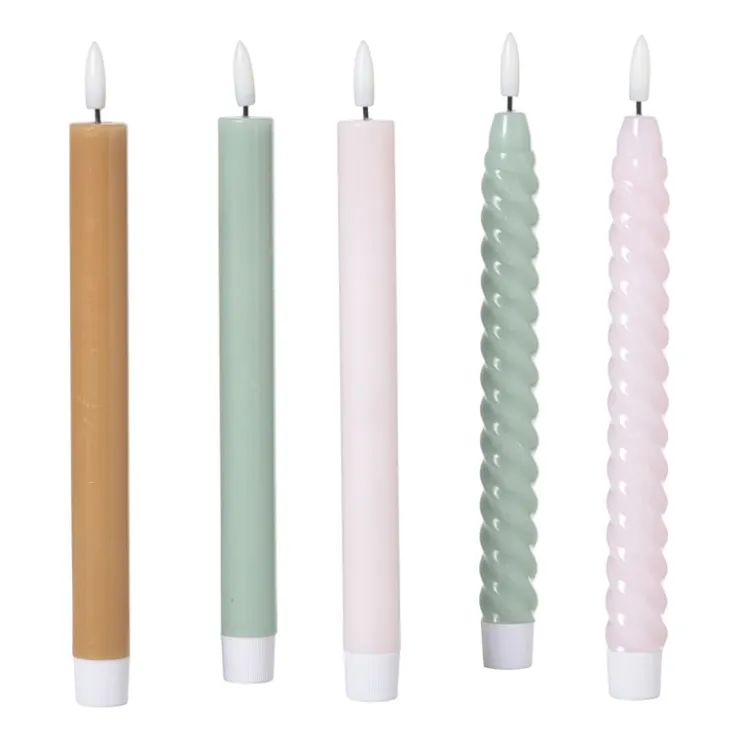 Xenos LED dinerkaars twist smal - groen - ø2.5x24.5 cm- Led Kaarsen