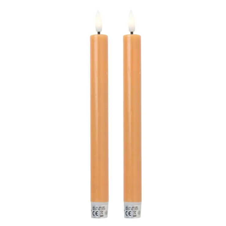 Xenos LED dinerkaarsen - taupe - set van 2 - ø2.2x24.5 cm- Led Kaarsen