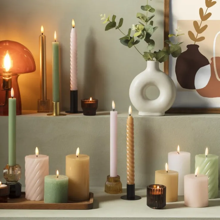 Xenos LED dinerkaarsen - taupe - set van 2 - ø2.2x24.5 cm- Led Kaarsen