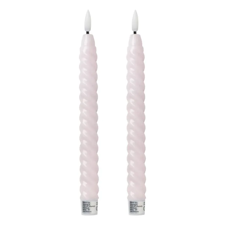 Xenos LED dinerkaarsen twist - roze - set van 2 - ø2.2x24.5 cm- Led Kaarsen