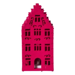 Xenos LED kersthuisje vilt - roze - 11.3x5.8x4.3 cm- Kersthuisjes