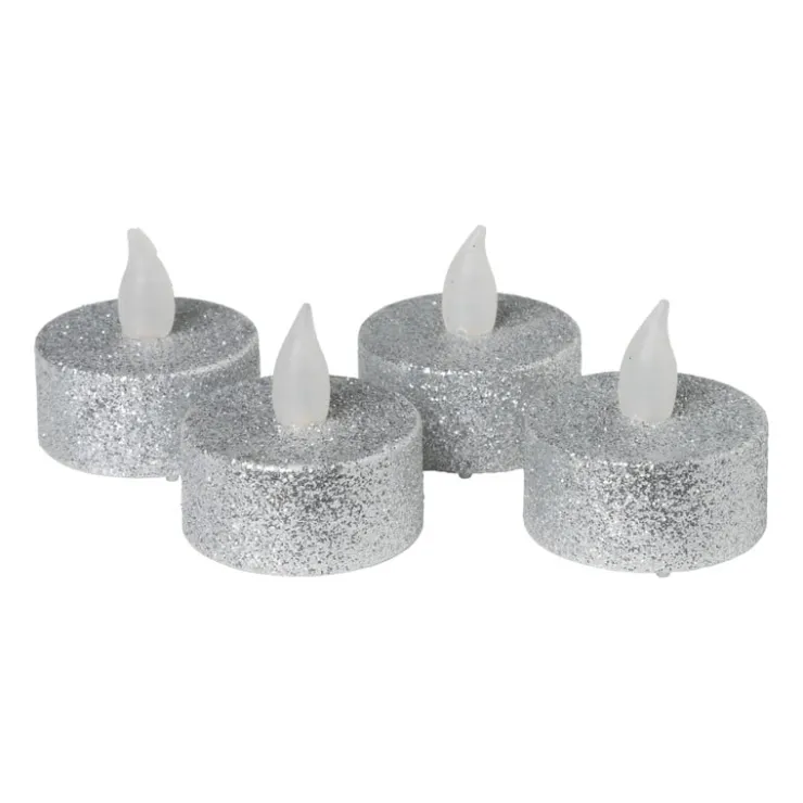 Xenos LED waxinelichten - zilver - set van 4- Led Kaarsen|Waxinelichtjes