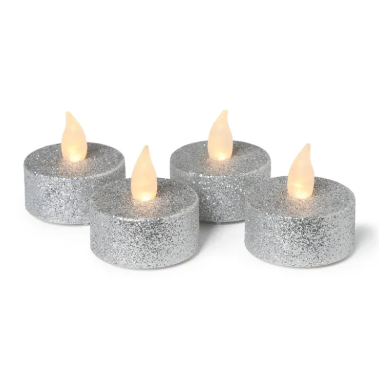 Xenos LED waxinelichten - zilver - set van 4- Led Kaarsen|Waxinelichtjes
