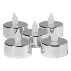 Xenos LED waxinelichten - zilver - set van 5- Led Kaarsen